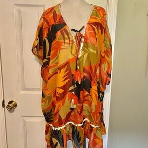 Summer Destiny Sz L Orange and Yellow Kaftan Kimono